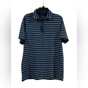 Men’s 7 Diamonds Navy Blue & White Stripe Collared Polo Short Sleeve Shirt: L
